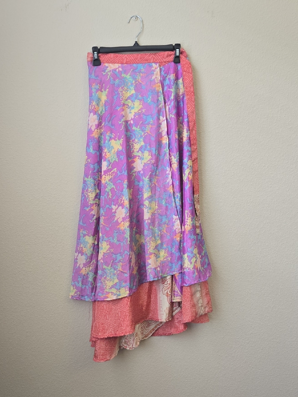 Silk Reverseable Wrap Around Floral Pastel  - Pink & Purple Skirt